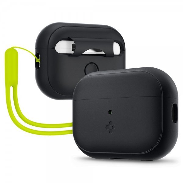 Spigen AirPods Pro 2 -kuoret, Silicone Fit + Strap, musta