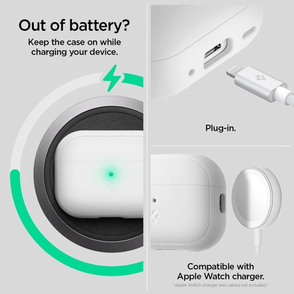 Spigen AirPods Pro 2 -kuoret, Silicone Fit + Strap, valkoinen