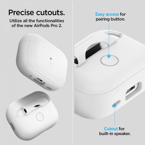 Spigen AirPods Pro 2 -kuoret, Silicone Fit + Strap, valkoinen