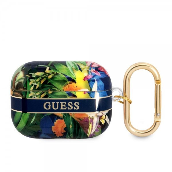 Guess AirPods Pro Kotelo Flower Print & Gold Hook Sininen
