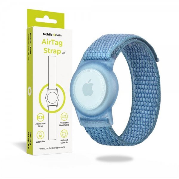 Mobile Origin AirTag-ranneke, nylon, sininen