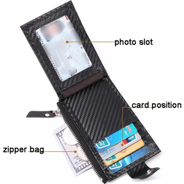 AirTag-lompakko, jossa vetoketju, hiilikuitukuvio, ruskea