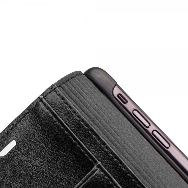 Qialino iPhone Xs Max -kotelo, aitoa nahkaa, korttipaikat, musta