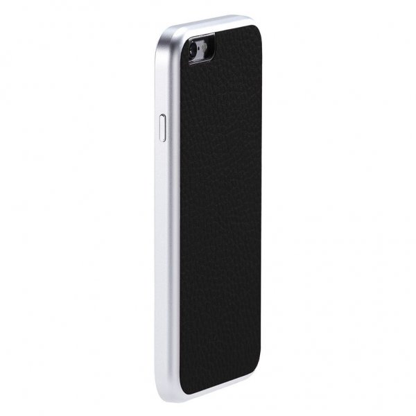 Just Mobile iPhone 6/6s AluFrame Leather -kuori, musta/hopea