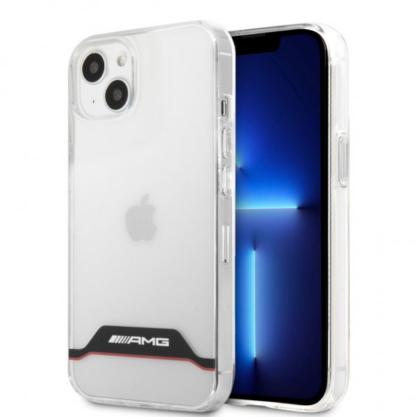 AMG iPhone 13 -kuori, sähkösinkitty, vaakaraidoitettu, punainen, läpinäkyvä