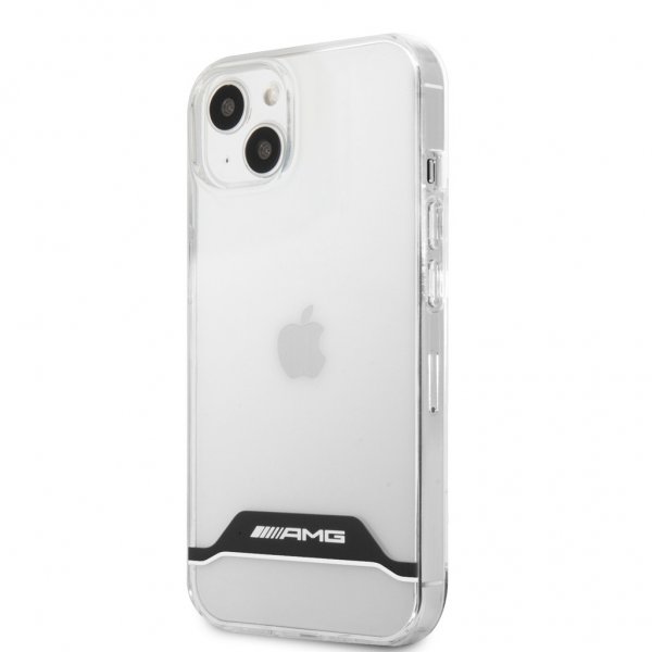 AMG iPhone 13 -kuori, elektroplatoitu, vaakasuorat raidat, valkoinen läpinäkyvä