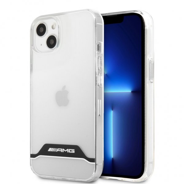 AMG iPhone 13 Mini -suojakuori, galvanoitu, vaakaraidallinen, valkoinen/läpinäkyvä