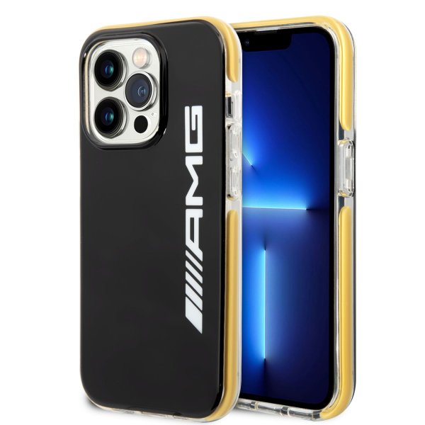 AMG iPhone 14 Pro -suojakuori logolla, musta/keltainen