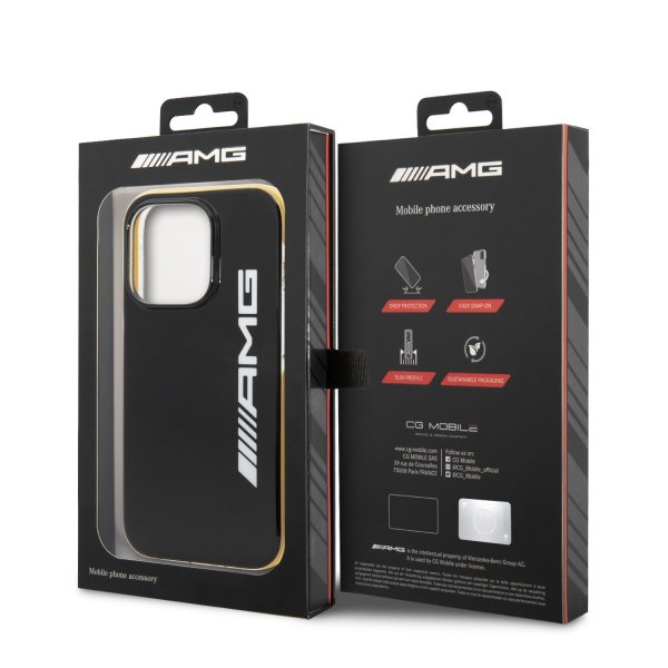 AMG iPhone 14 Pro -suojakuori logolla, musta/keltainen