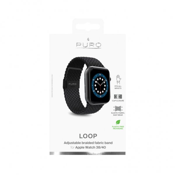 Puro Apple Watch 38/40/41/42mm ranneke Loop Musta