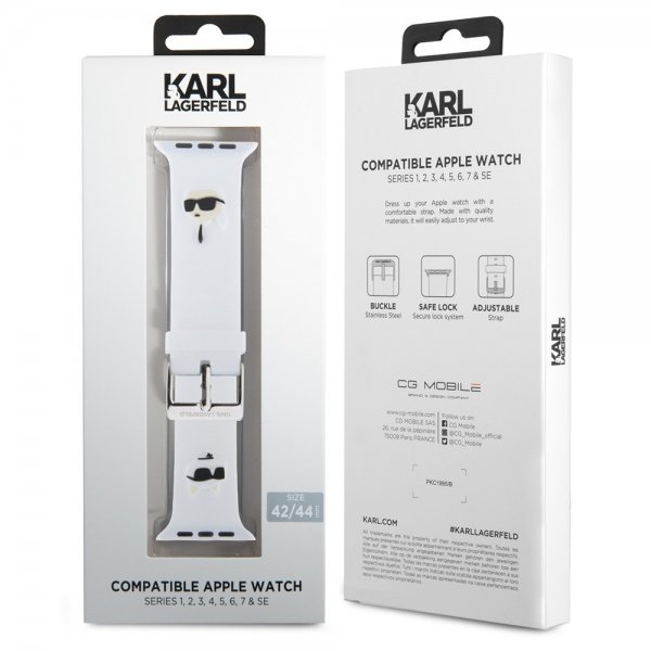 Karl Lagerfeld Apple Watch 44/45/46mm/Apple Watch Ultra -ranneke, kumi, NFT Karl & Choupette, valkoinen