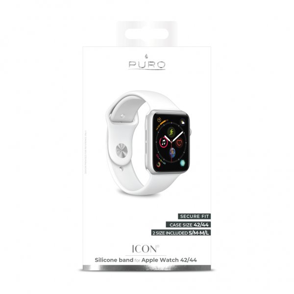 Puro Apple Watch 44/45/46mm/Apple Watch Ultra -ranneke ICON silikoniranneke valkoinen