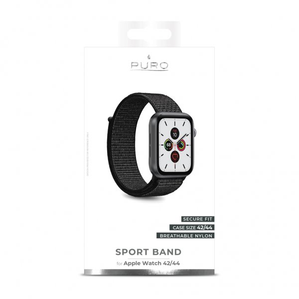 Puro Apple Watch 44/45/46mm/Apple Watch Ultra Sport Band -ranneke, musta