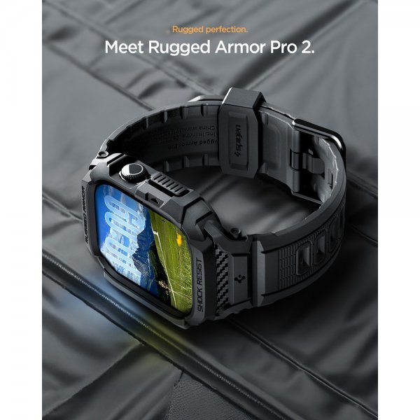 Spigen Apple Watch 42mm (sarja 10/11) Rugged Armor Pro 2 ranneke Mattamusta