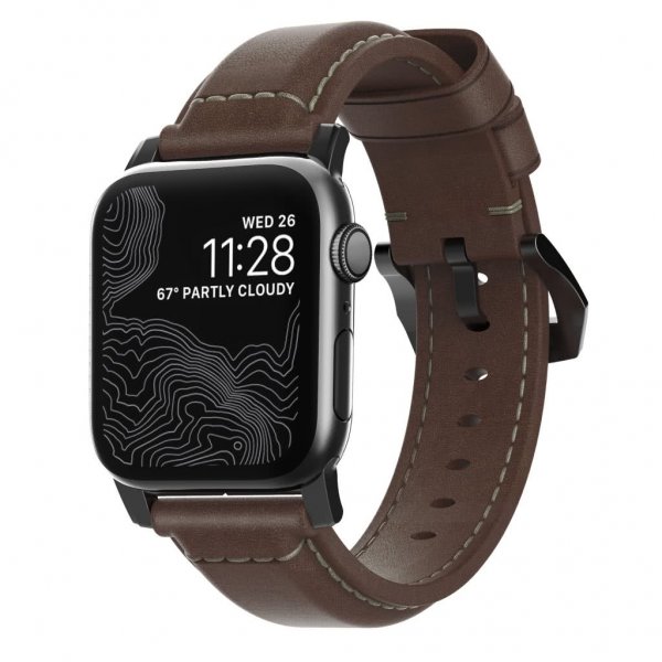 Nomad Apple Watch 44/45/46mm/Apple Watch Ultra -ranneke Traditional Band Black Hardware Rustic Brown