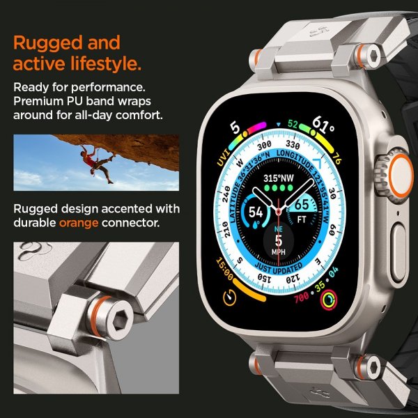Spigen Apple Watch 44/45/46mm/Ultra 49mm ranneke DuraPro Armor PU musta