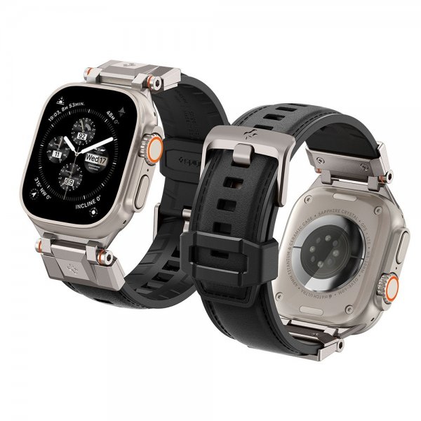 Spigen Apple Watch 44/45/46mm/Ultra 49mm ranneke DuraPro Armor PU musta