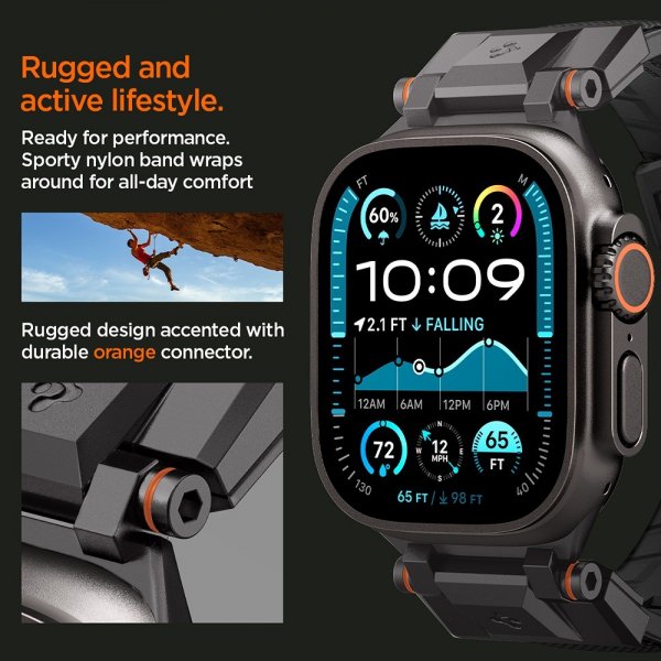 Spigen Apple Watch 44/45/46/49mm ranneke DuraPro Armor Musta
