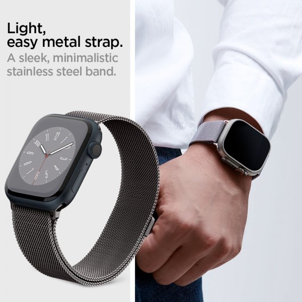 Spigen Apple Watch 44/45/46mm/Ultra 49mm -ranneke, Metal Fit Graphite