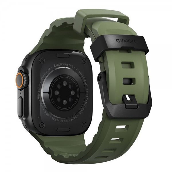 Nomad Apple Watch 44/45/46mm/Ultra 49mm ranneke Rocky Point, musta/vihreä