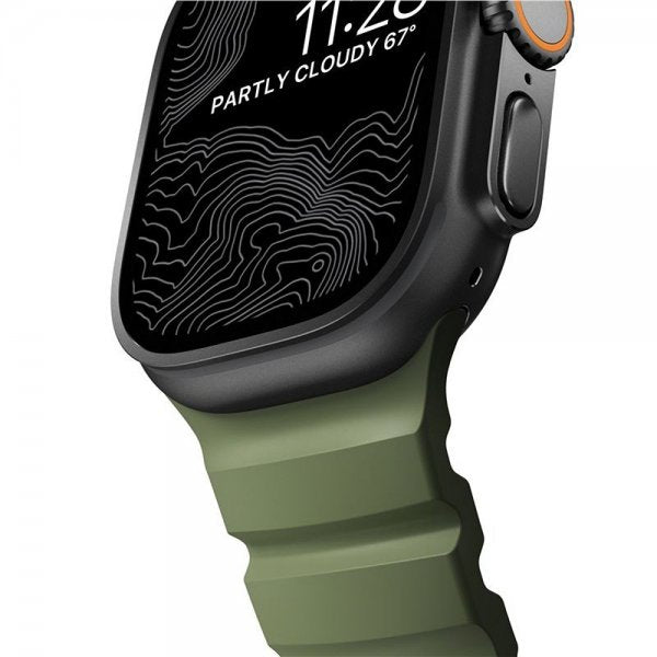 Nomad Apple Watch 44/45/46mm/Ultra 49mm ranneke Rocky Point, musta/vihreä