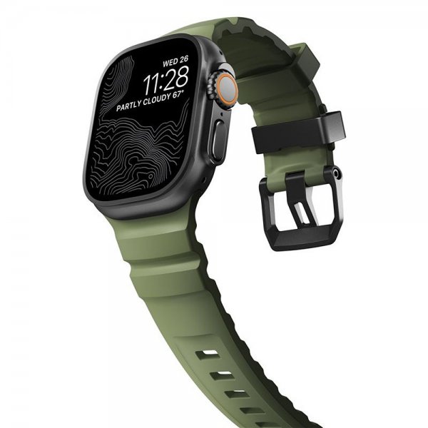 Nomad Apple Watch 44/45/46mm/Ultra 49mm ranneke Rocky Point, musta/vihreä