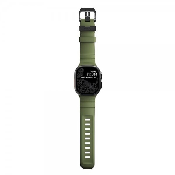 Nomad Apple Watch 44/45/46mm/Ultra 49mm ranneke Rocky Point, musta/vihreä