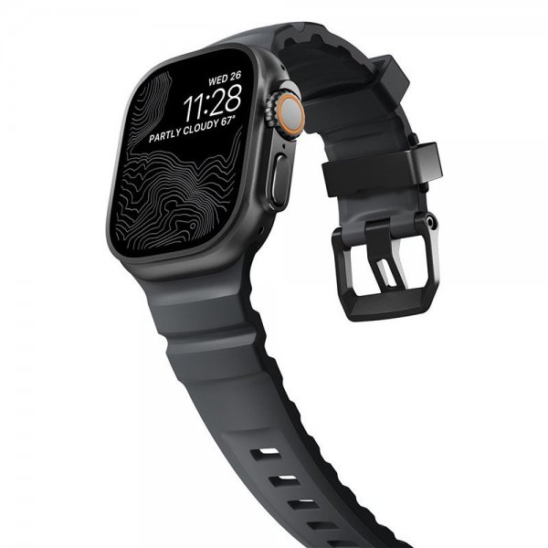 Nomad Apple Watch 44/45/46mm/Ultra 49mm ranneke Rocky Point, musta Storm