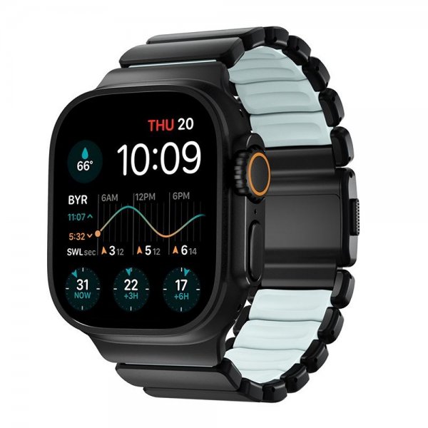 Nomad Apple Watch 44/45/46mm/Ultra 49mm ranneke Stratos Band Musta Icy Blue Glow