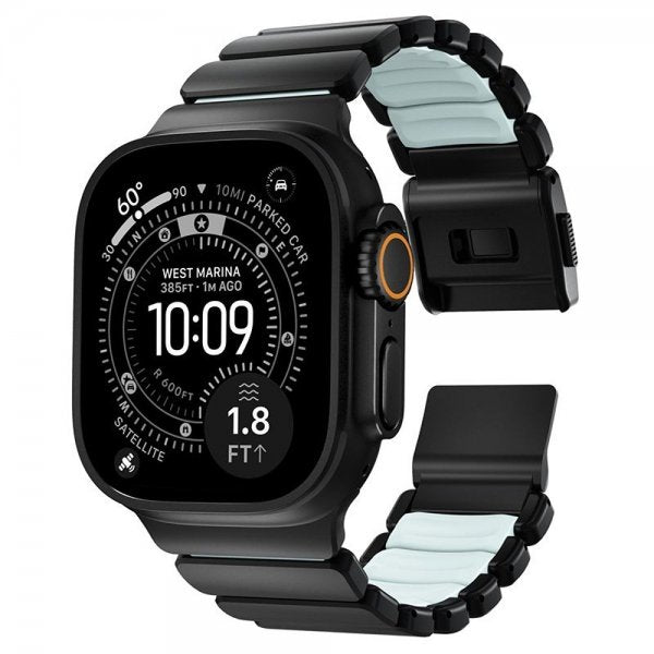 Nomad Apple Watch 44/45/46mm/Ultra 49mm ranneke Stratos Band Musta Icy Blue Glow