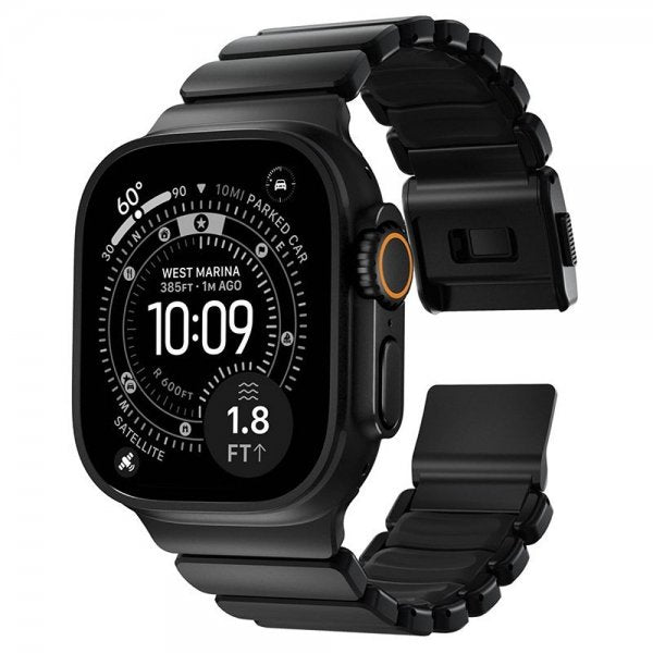 Nomad Apple Watch 44/45/46mm/Ultra 49mm ranneke Stratos Band Musta Ultra Oranssi