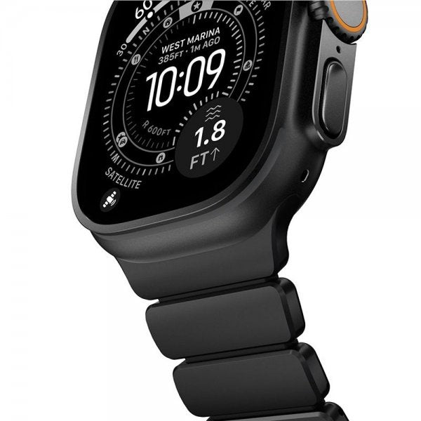 Nomad Apple Watch 44/45/46mm/Ultra 49mm ranneke Stratos Band Musta Ultra Oranssi