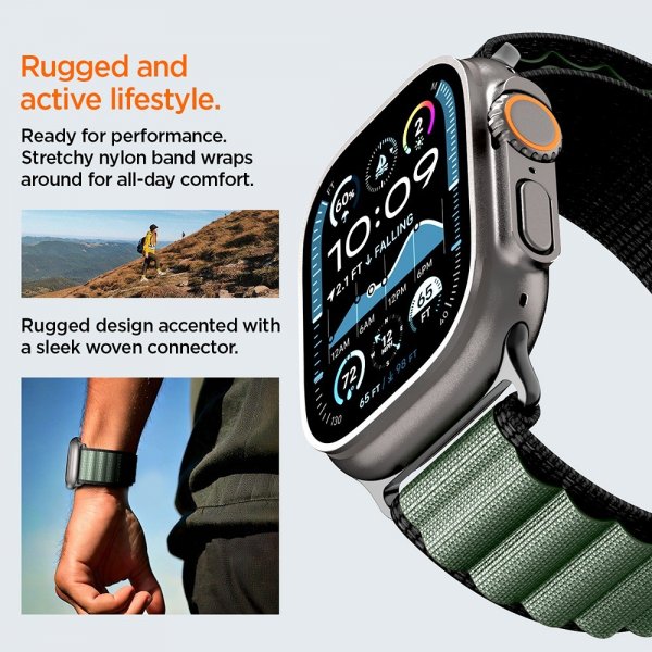 Spigen Apple Watch 44/45/46mm/Ultra 49mm ranneke WBF1 musta vihreä