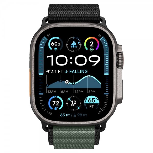 Spigen Apple Watch 44/45/46mm/Ultra 49mm ranneke WBF1 musta vihreä