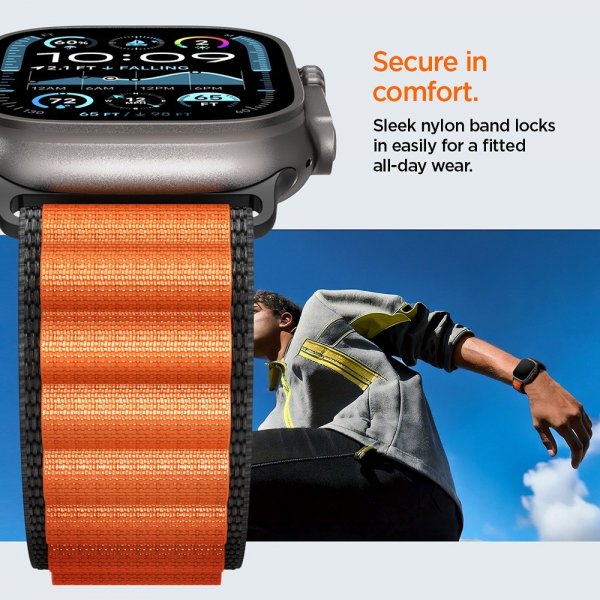 Spigen Apple Watch 44/45/46mm/Ultra 49mm ranneke WBF1 musta oranssi