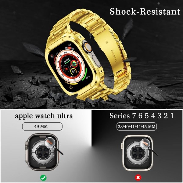 Apple Watch 44mm ranneke ja kuori, ruostumaton teräs, kulta
