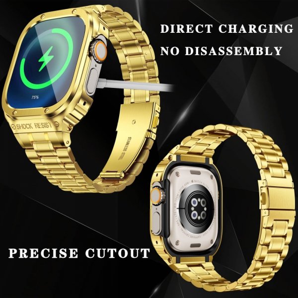 Apple Watch 44mm ranneke ja kuori, ruostumaton teräs, kulta
