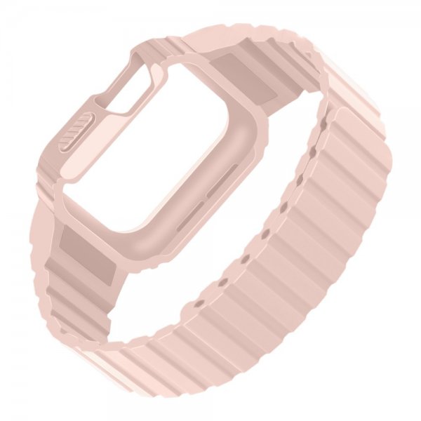 Apple Watch 44/45mm Ranneke kuorella Silikoni Magneettisuljenta Vaaleanpunainen