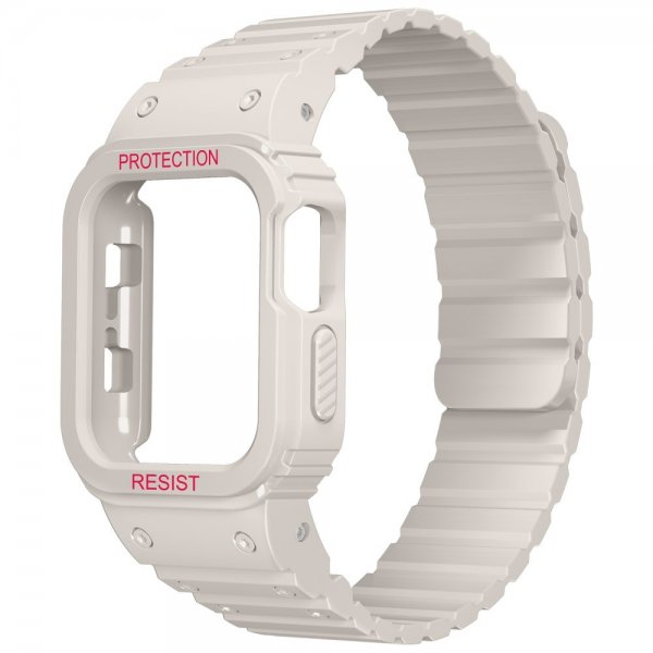 Apple Watch 44/45mm Ranneke kuorella silikoni magneettisulkija Valkoinen
