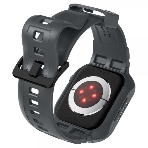 Spigen Apple Watch 44/45 mm ranneke ja suojakuori Rugged Armor Pro, tummanharmaa