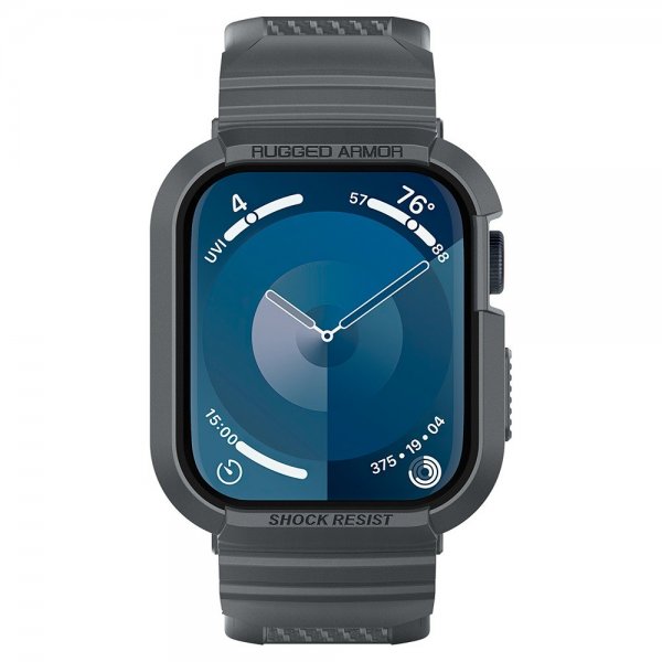 Spigen Apple Watch 44/45 mm ranneke ja suojakuori Rugged Armor Pro, tummanharmaa