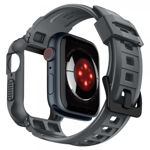 Spigen Apple Watch 44/45 mm ranneke ja suojakuori Rugged Armor Pro, tummanharmaa