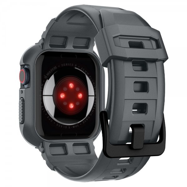 Spigen Apple Watch 44/45 mm ranneke ja suojakuori Rugged Armor Pro, tummanharmaa