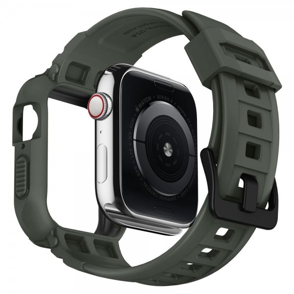 Spigen Apple Watch 44/45mm kuori rannekkeella Rugged Armor Pro Military Green