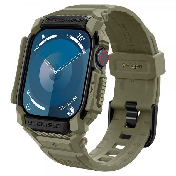 Spigen Apple Watch 46mm (Series 10/11) ranneke ja suojakotelo Rugged Armor Pro Vintage Khaki