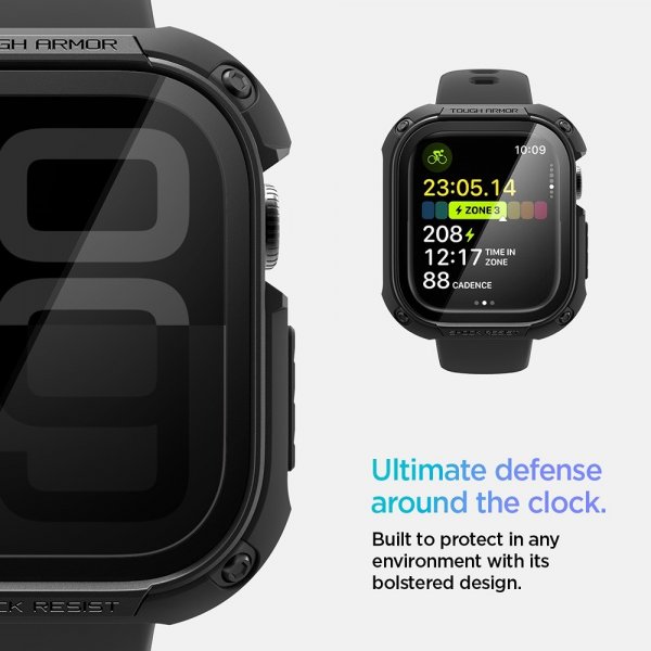 Spigen Apple Watch 46mm (Series 10/11) kuori ja näytönsuoja Tough Armor musta