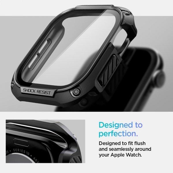 Spigen Apple Watch 46mm (Series 10/11) kuori ja näytönsuoja Tough Armor musta