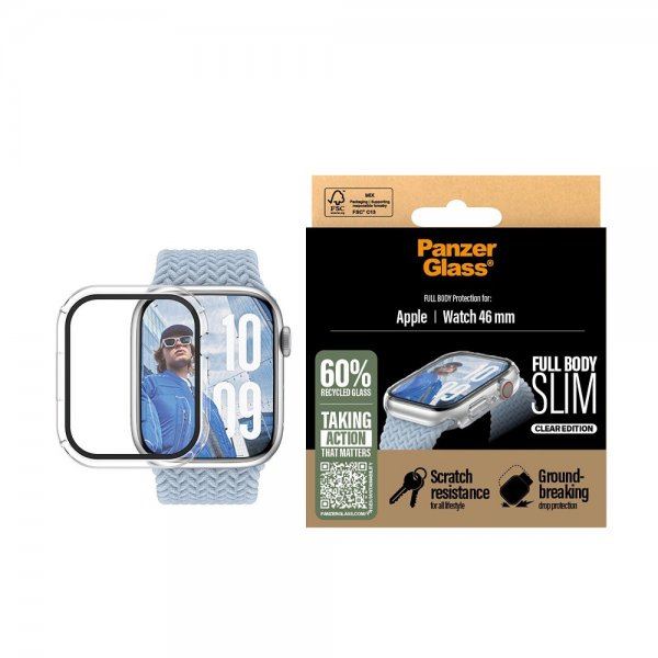 PanzerGlass Apple Watch 46mm (Series 10/11) Suojakuori ja näytönsuoja, koko vartalon suoja, läpinäkyvä
