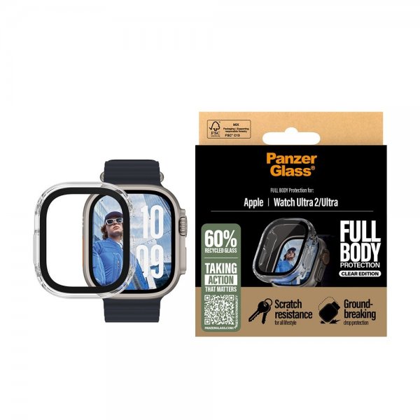 PanzerGlass Apple Watch Ultra 49mm -kuori ja näytönsuoja, koko kehon suoja, läpinäkyvä