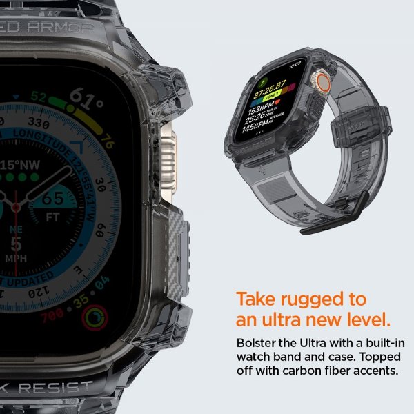 Spigen Apple Watch Ultra 49 mm ranneke ja suojakotelo Rugged Armor Pro Space Crystal
